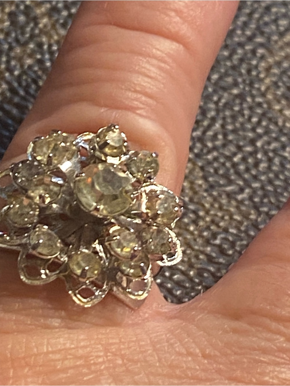 Vintage Sarah Coventry Symphony size 5 adj Rhinestone Cocktail Ring MCM Silver